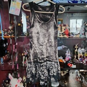 T. Party Black White Gray Distress Design Sun Beach Dress